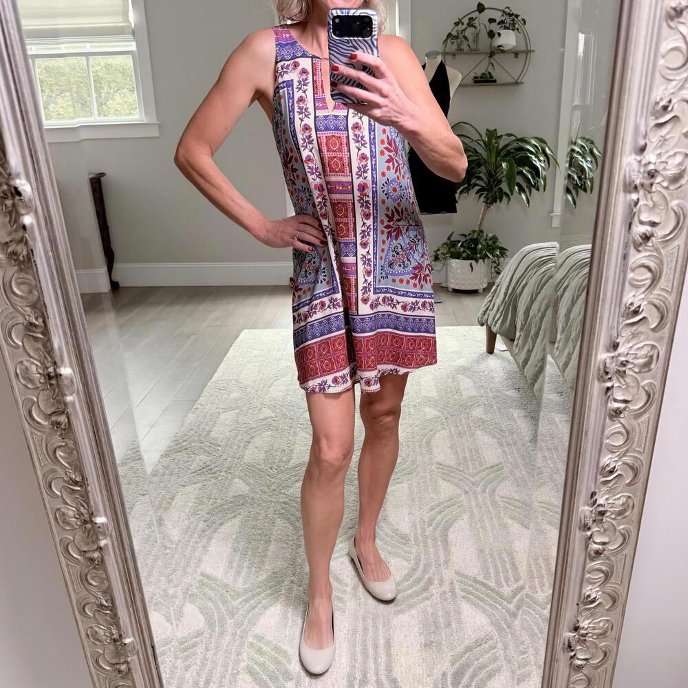 Abbetine Sleeveless Patterned Mini Shift Dress Si… - image 1